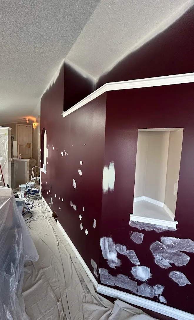 Interior walls, ceilings and trim, masked and prepped mid-project — Leonard’s Painting, Edmonton area