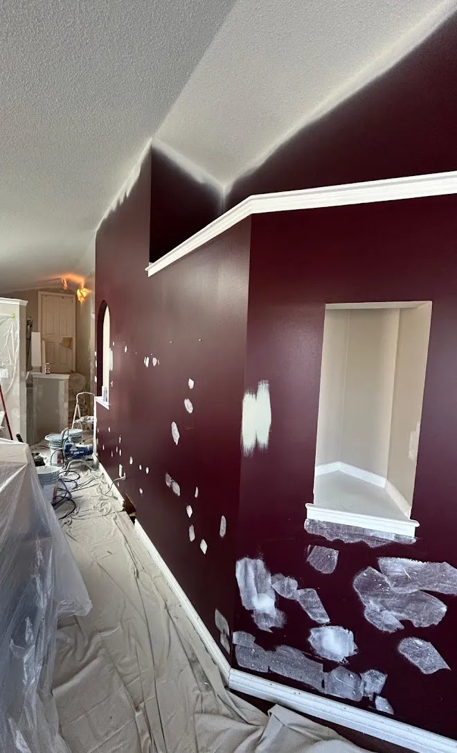 Interior walls, ceilings and trim, masked and prepped mid-project — Leonard’s Painting, Edmonton area