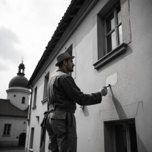 Painter Painting Over Water Damage Property